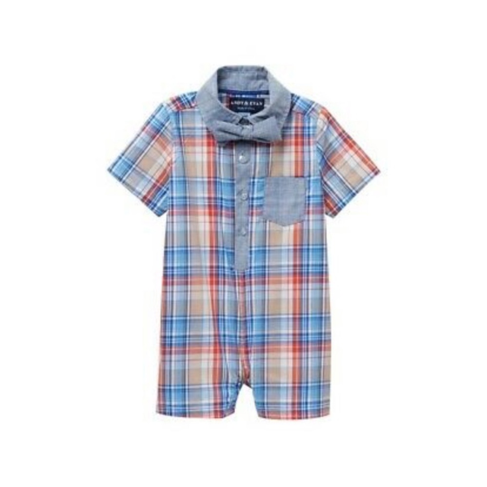 Andy and Evan Plaid Blue Romper 6-9m